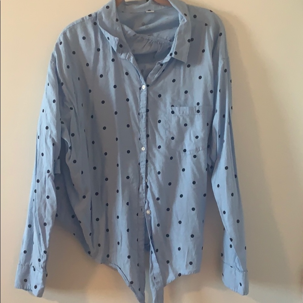 Long sleeve navy and polka dot top
